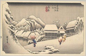 Evening Snow at Kanbara, Edo period (1615–1868), 1834